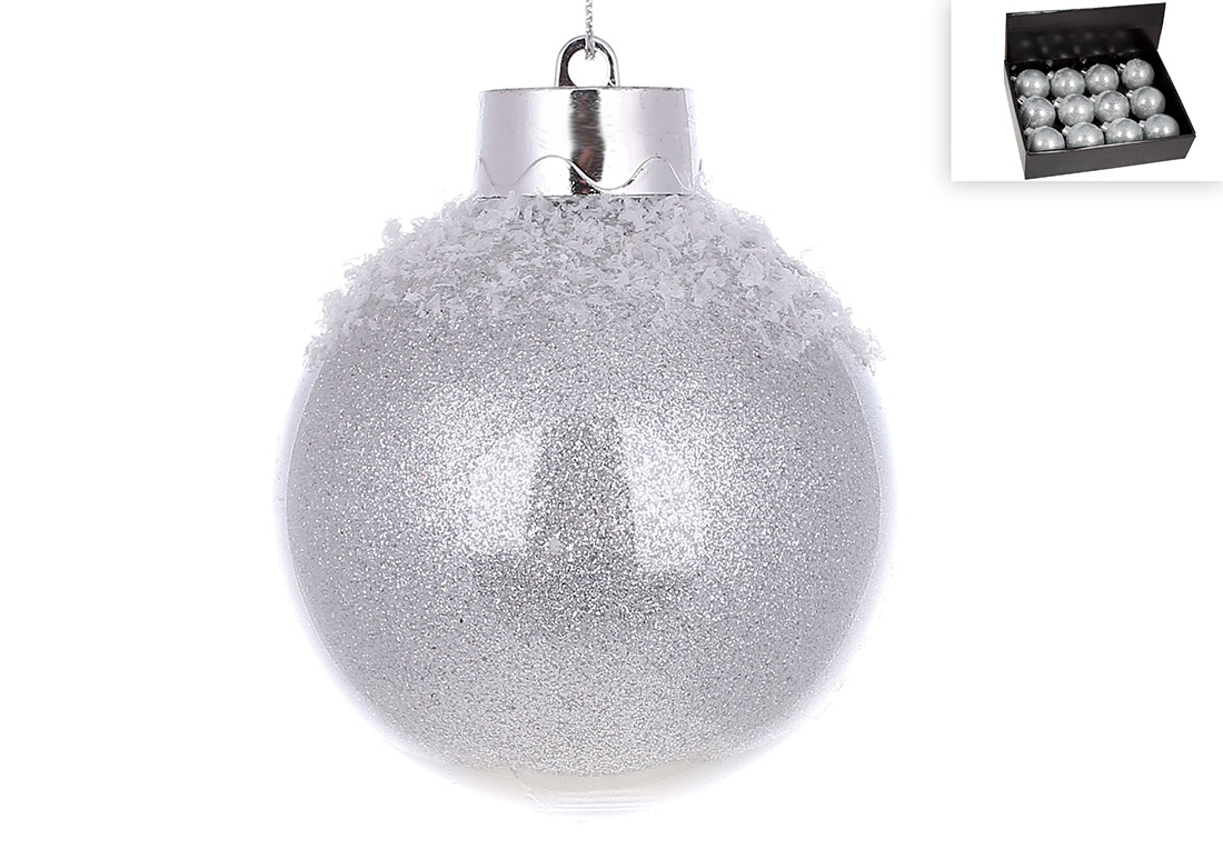 Ялинкова куля 8см з дрібним гліттером усередині, колір - срібло - Фото