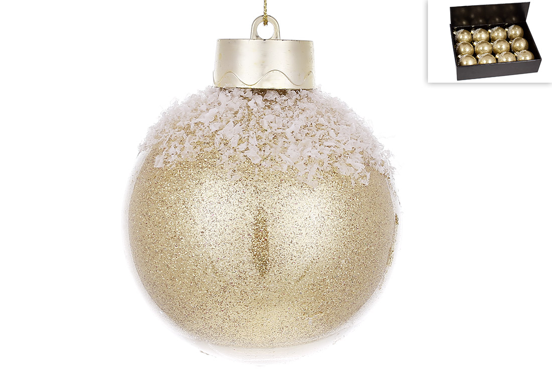 Ялинкова куля 8см з дрібним гліттером всередині, колір - золото - Фото