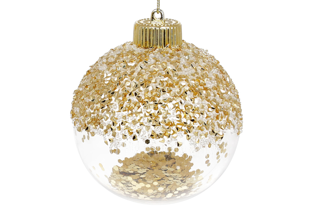 Ялинкова куля з блискітками всередині 10 см, колір - золото - Фото