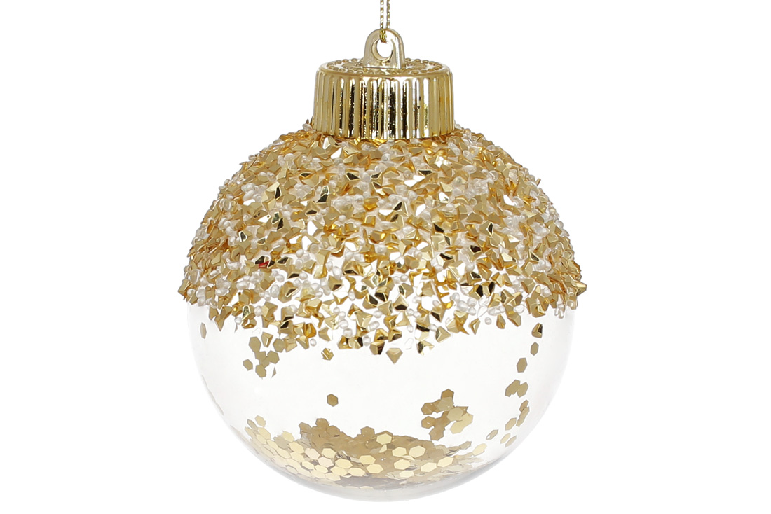 Ялинкова куля з блискітками всередині 8 см, колір - золото - Фото