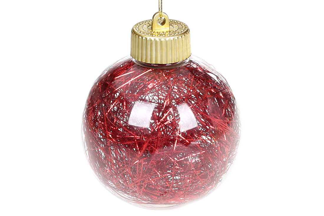 Ялинкова куля з мішурою всередині 8см, колір - червоний - Фото