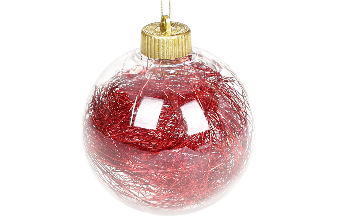 Ялинкова куля з мішурою всередині 10см, колір - червоний - Фото
