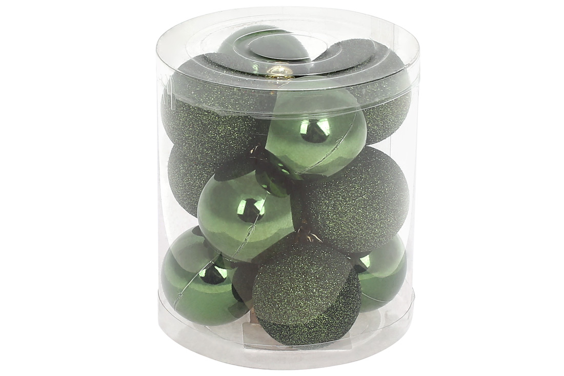 Набір ялинкових куль 4см, колір - зеленої хвої, 12шт: глянець і матовий - по 6шт - Фото