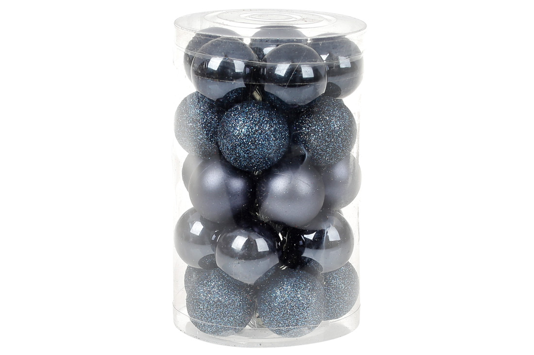 Набір ялинкових куль 3см, колір - північно-синій, 25шт: 5шт - матовий, 10шт - глянець, 10шт - гліттер - Фото