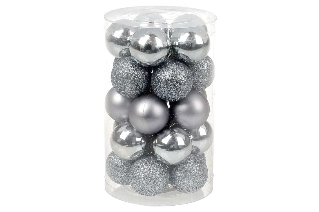 Набір ялинкових куль 3см, колір - сталевий синій, 25шт: 5шт - матовий, 10шт - глянець, 10шт - гліттер - Фото