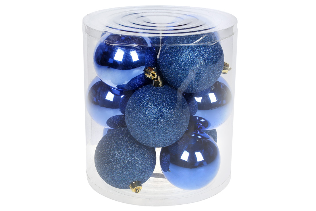 Набір ялинкових куль 8см, колір - королівський синій, 12шт: гліттер, глянець - по 6шт - Фото