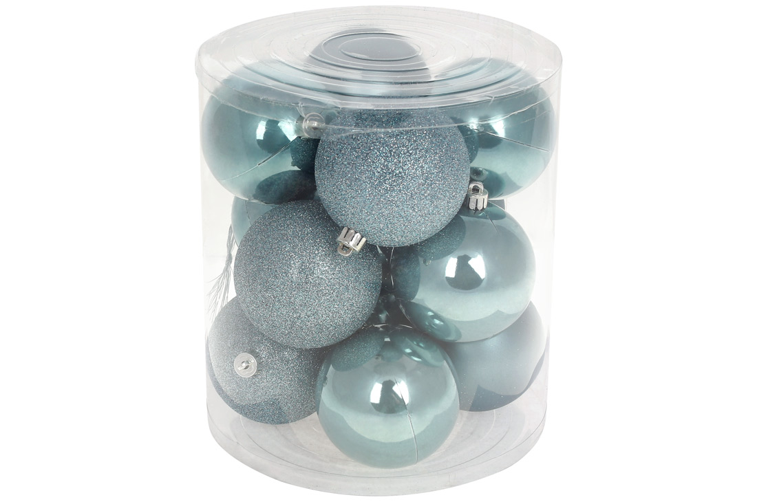 Набір ялинкових куль 8см, колір - блакитний світанок, 12шт: перламутр - 6шт, матовий та глянець - по 3шт - Фото