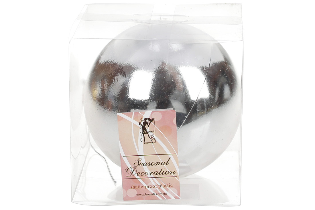 Куля декоративна, 12см, колір - срібло, глянець - Фото