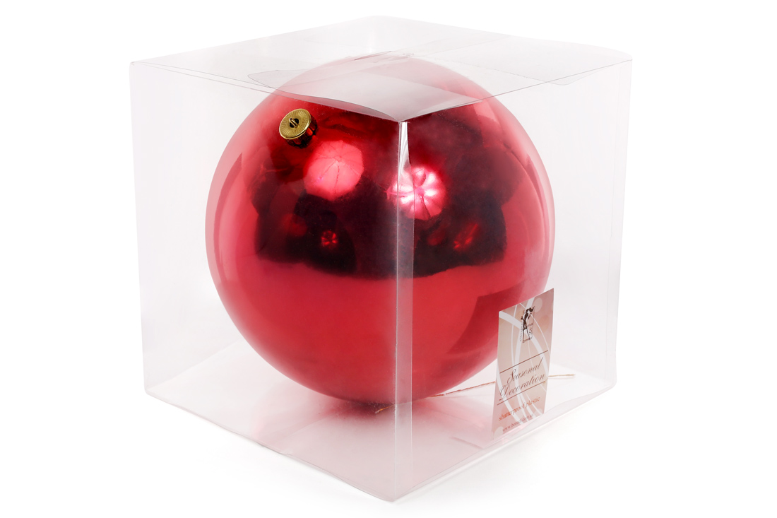 Куля декоративна, 25см, колір - червоний глянець - Фото