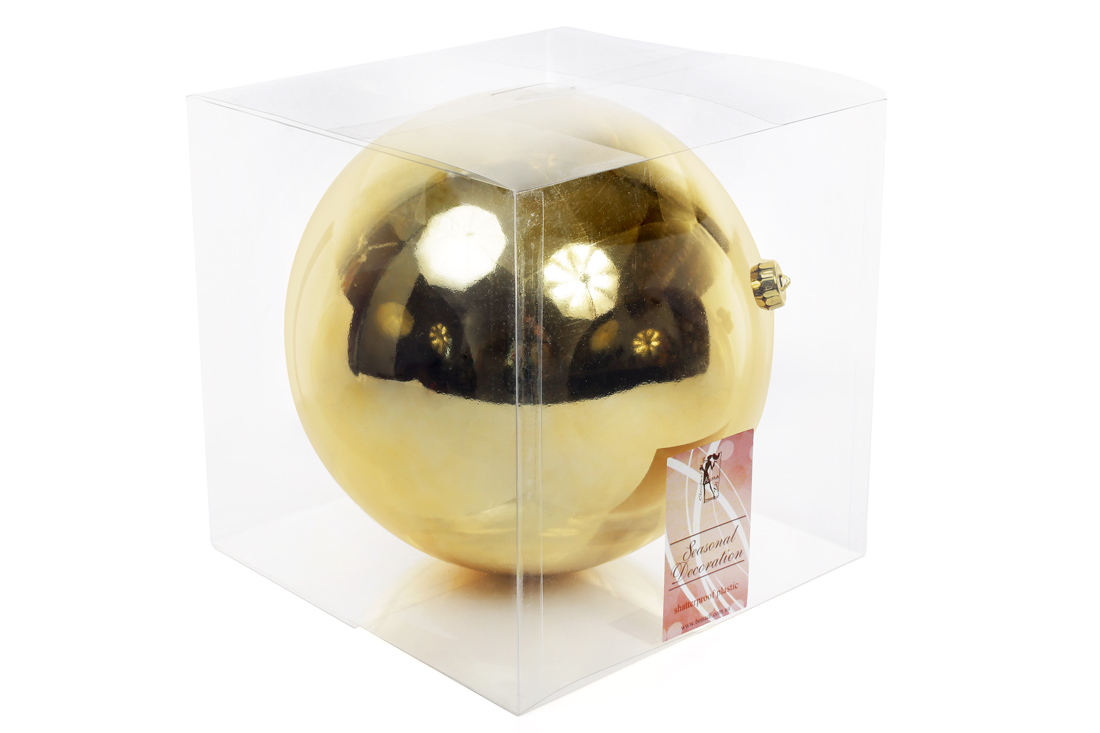 Куля декоративна, 25см, колір - яскраве золото, глянець - Фото