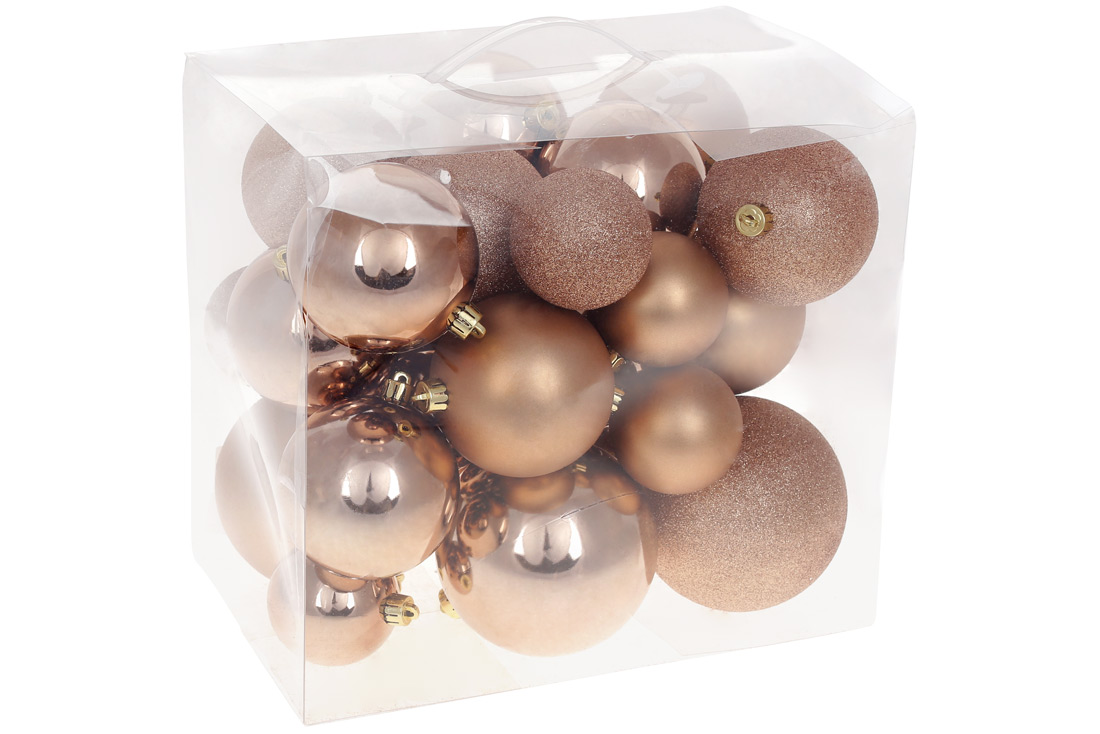Набір ялинкових куль "Карамель" 26 шт, 10см, 8см, 6см: глянець, матовий, гліттер - Фото