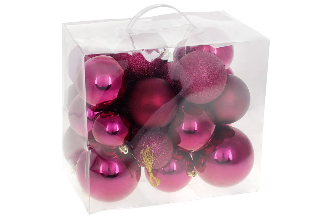 Набір ялинкових куль "Магнолія" 26 шт, 10см, 8см, 6см: глянець, матовий, гліттер - Фото