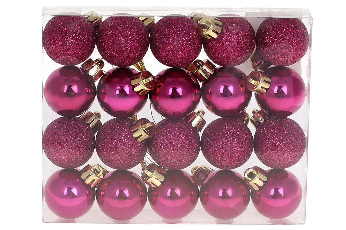 Набір ялинкових куль 3см, колір - магнолія, 20шт: глянець, гліттер - по 10шт - Фото