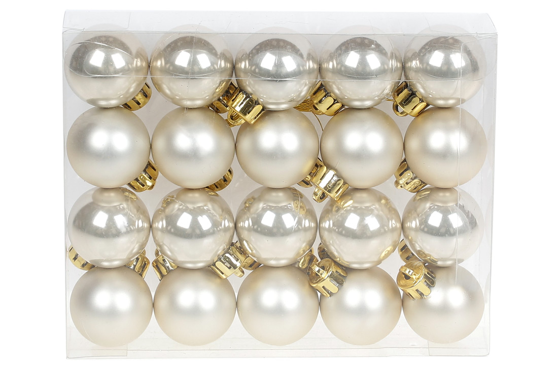 Набір ялинкових куль 3см, колір - шампань, 20шт: перламутр, матовий - по 10шт - Фото