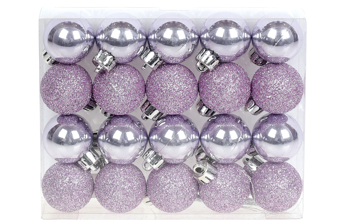 Набір ялинкових куль 3см, колір - ніжно-ліловий, 20шт: перламутр, гліттер - по 10шт - Фото