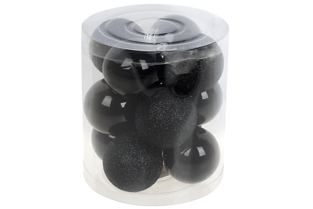 Набір ялинкових куль 4см, колір - чорний онікс, 12шт: глянець, гліттер - по 6шт - Фото