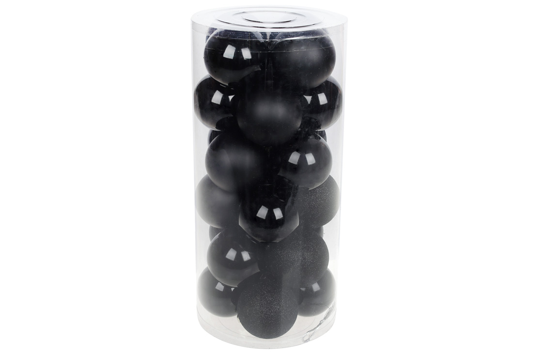 Набір ялинкових куль 6см, колір - чорний онікс, 24шт: 12шт - глянець, по 6шт - гліттер, матовий - Фото