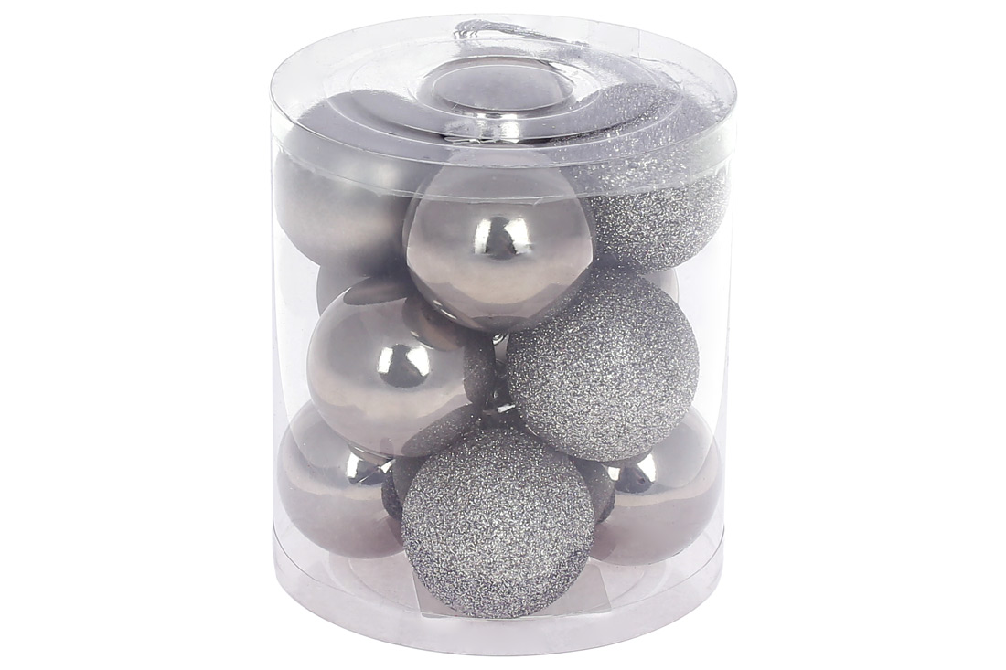 Набір ялинкових куль 4см, колір - теплий сірий, 12шт: перламутр - 6шт, матовий та глянець - по 3шт - Фото