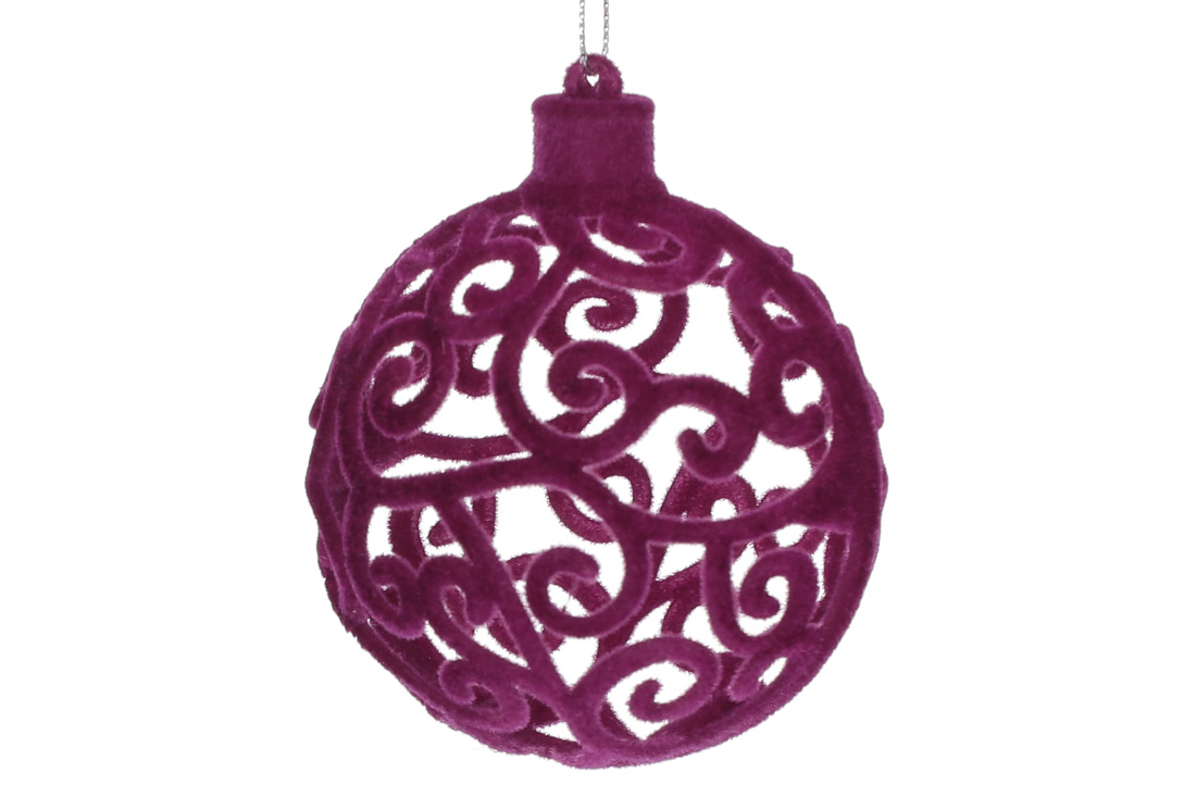 Ялинкова куля Ажурна 7см, колір - пурпурний велюр - Фото