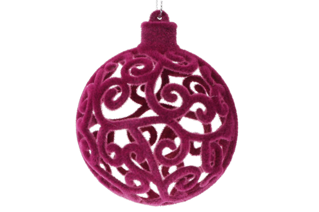Ялинкова куля Ажурна 7см, колір - фуксія велюр - Фото