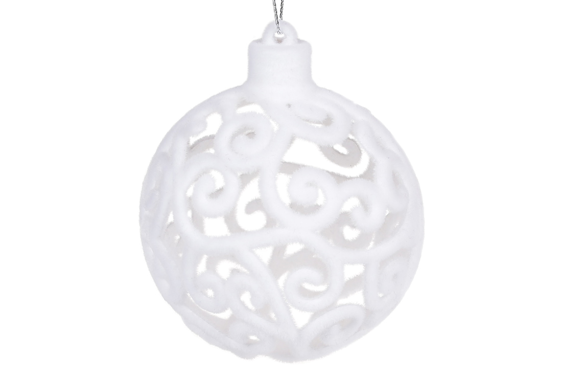 Ялинкова куля 7см, колір - білий велюр - Фото