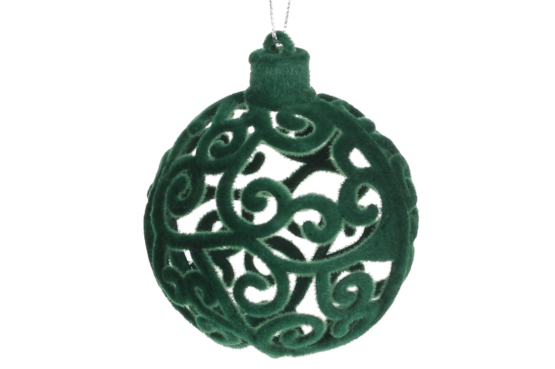 Ялинкова куля 7см, колір - темно-зелений велюр - Фото
