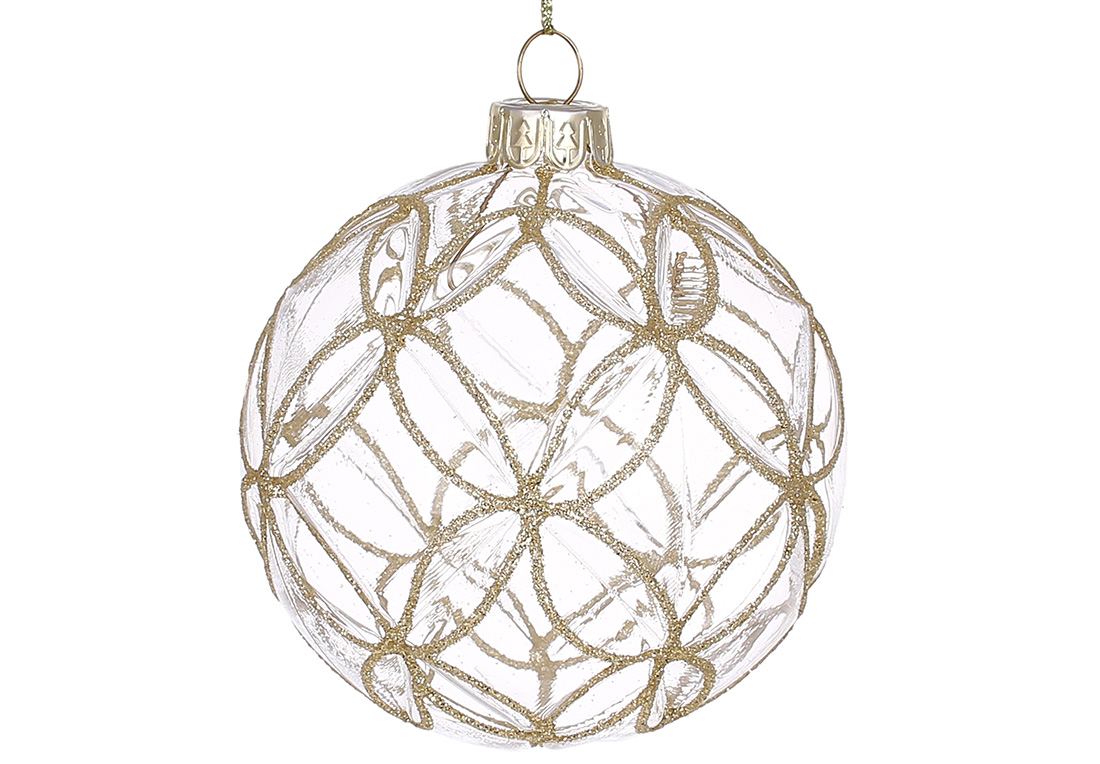 Ялинкова куля із прозорого скла 8см, колір - золотий гліттер - Фото