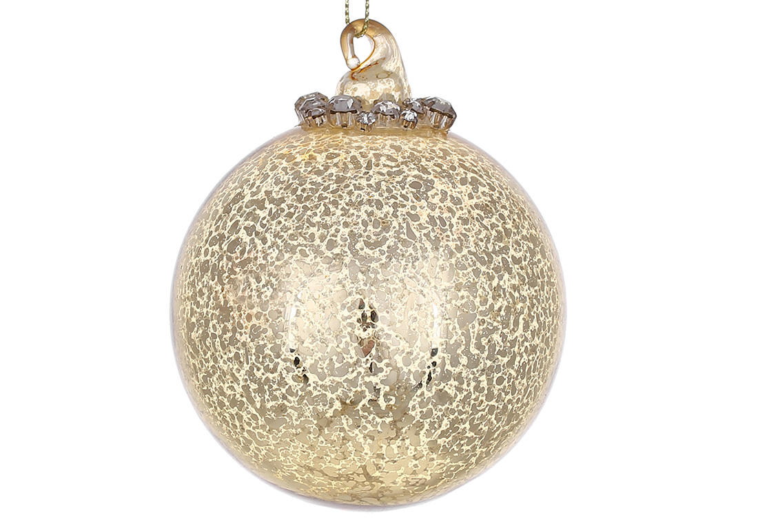 Ялинкова куля з декором зі страз 8см, колір - золото антик. - Фото
