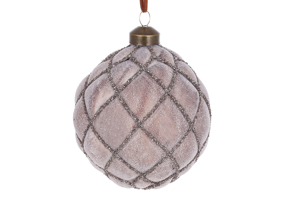 Ялинкова куля рельєфної форми 10см із цукровим покриттям, колір - карамель - Фото