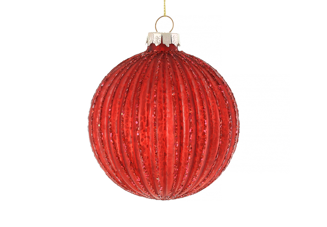 Ялинкова куля 8см червоний антик з глітером - Фото