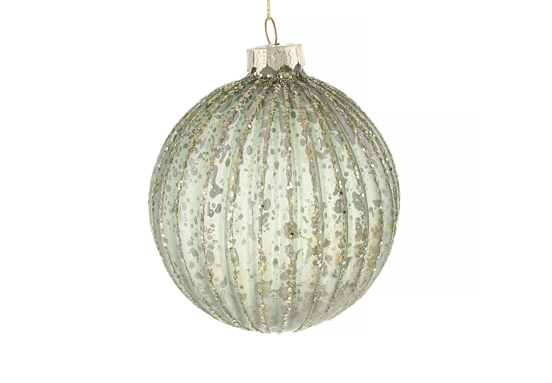 Ялинкова куля рельєфної форми з гліттером, 8см, колір - антик зелений - Фото