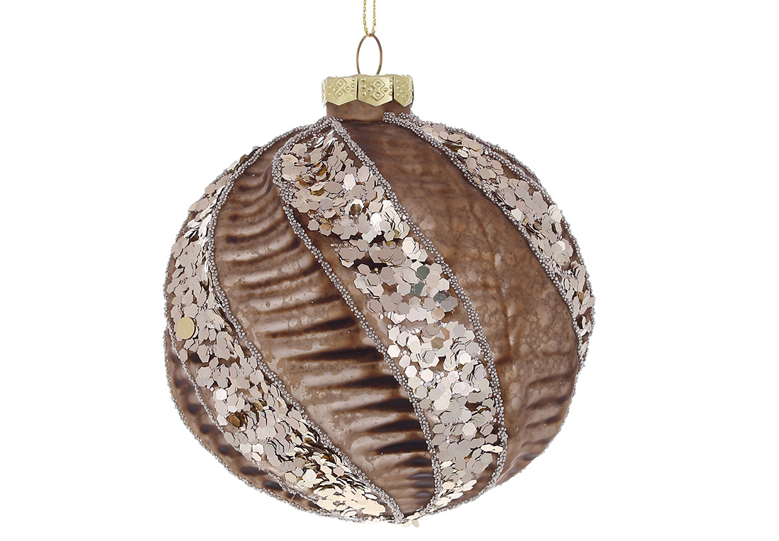 Ялинкова куля кручений форми 10см, колір - кориця із золотом - Фото