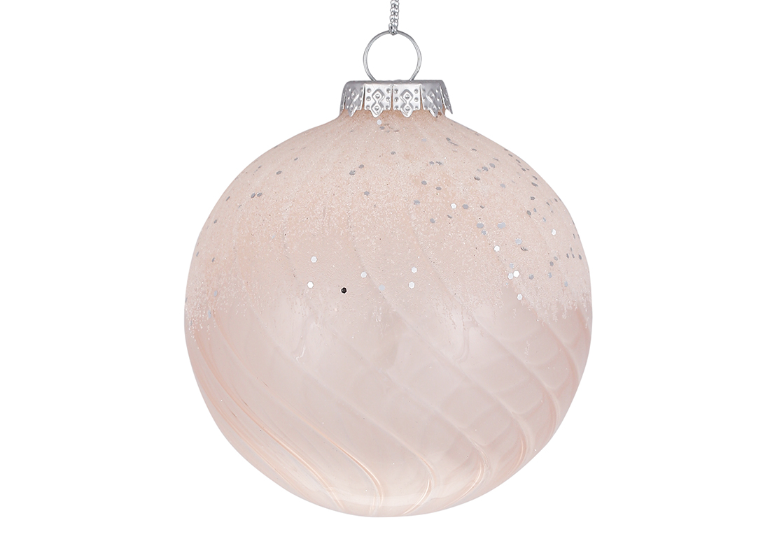 Ялинкова куля 8см з гліттером, колір - рожево-бежевий - Фото
