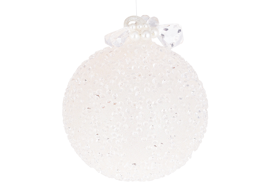 Ялинкова куля з цукровим покриттям з кристалами та перлами 10см, колір - ніжно-рожевий - Фото