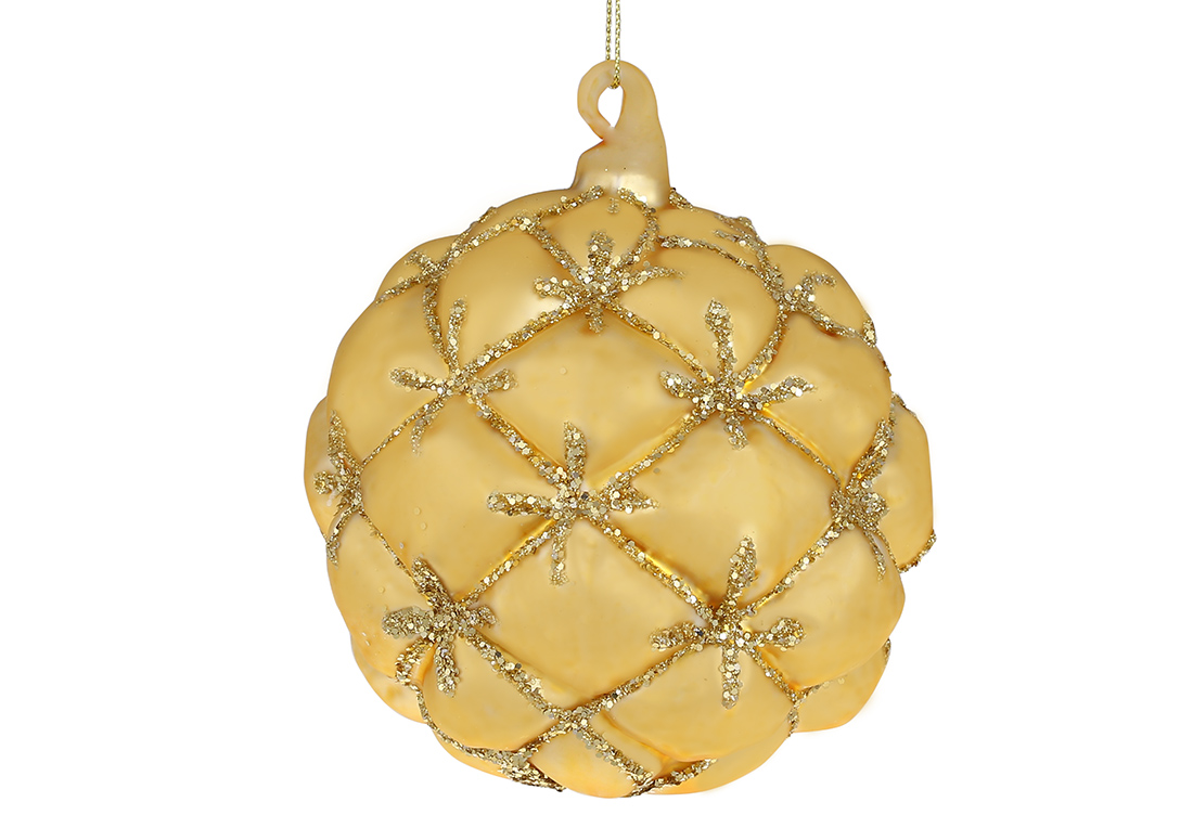 Ялинкова куля 10см, колір - матове золото з глітером - Фото