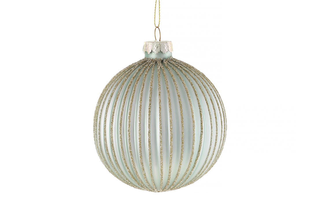 Ялинкова куля з матовим покриттям і глітерним декором 8см, колір - м'ятний - Фото