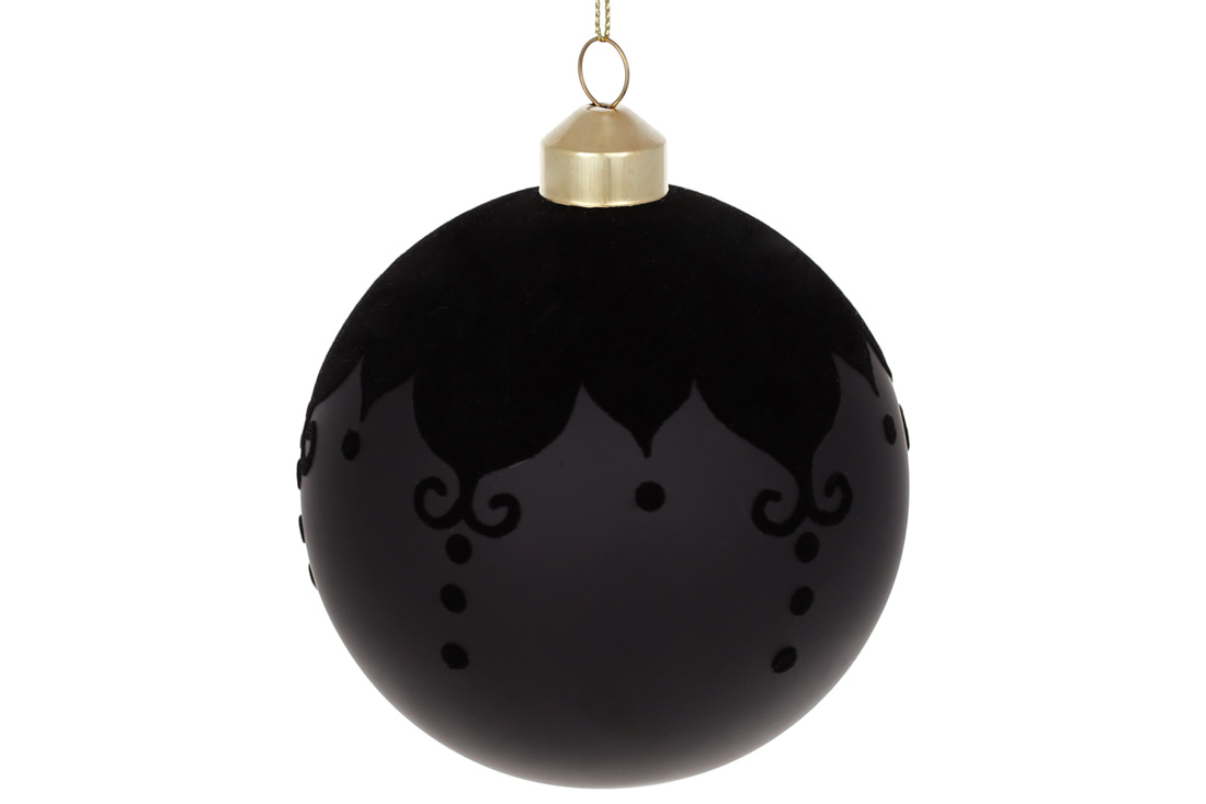 Ялинкова куля Чорний кардинал 10см, колір - матовий чорний з оксамитом, в дисплей коробці - Фото