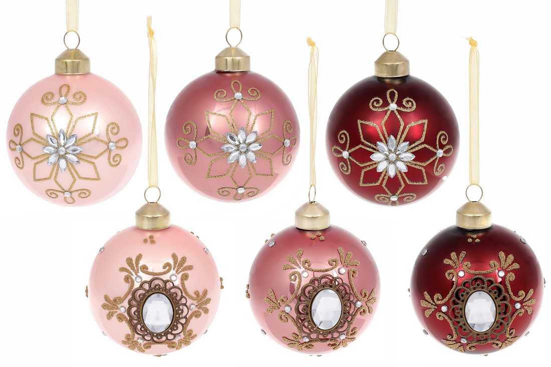 Ялинкова куля 8см Кристали, мікс 6 дизайнів в дисплей коробці - Фото