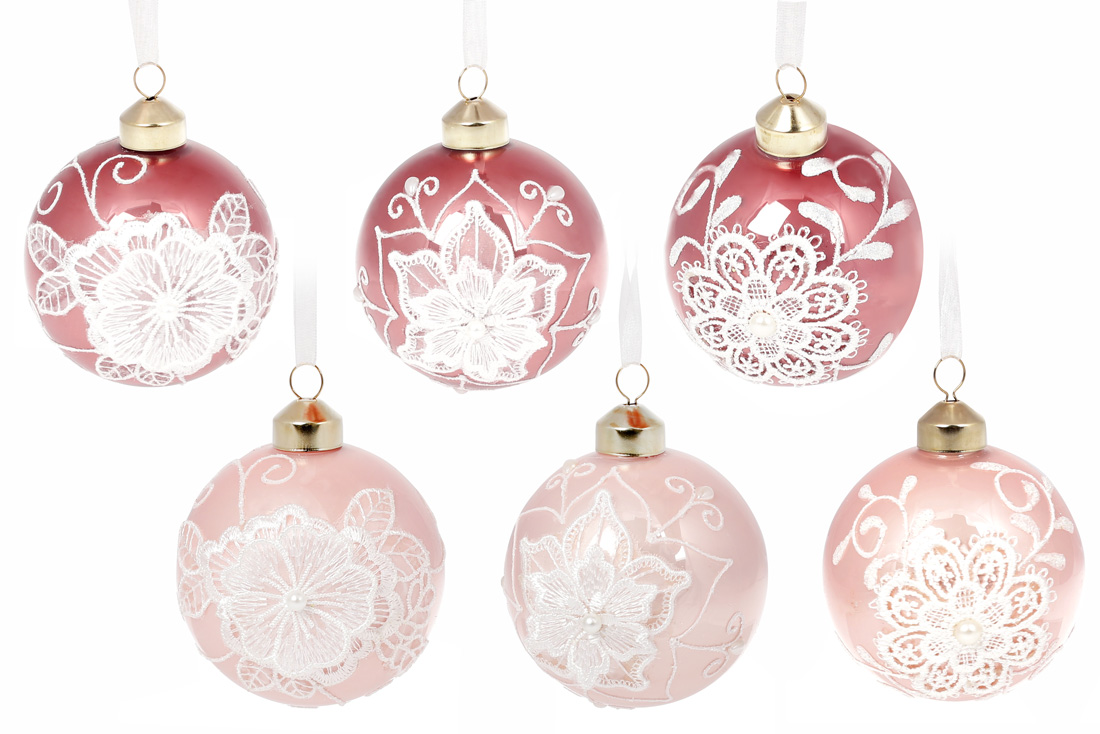 Ялинкова куля 8см Мереживо, мікс 6 дизайнів в дисплей коробці - Фото