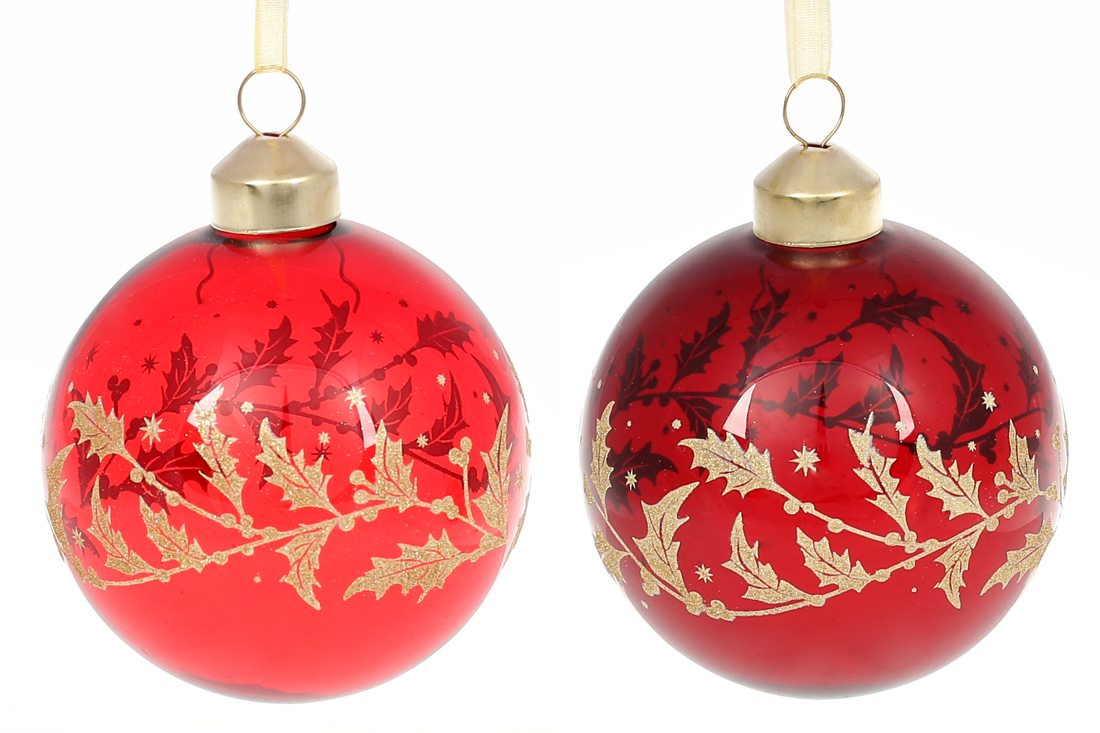 Ялинкова куля 8см Золота гілка, прозоре скло, мікс 2 кольорів в дисплей коробці - Фото