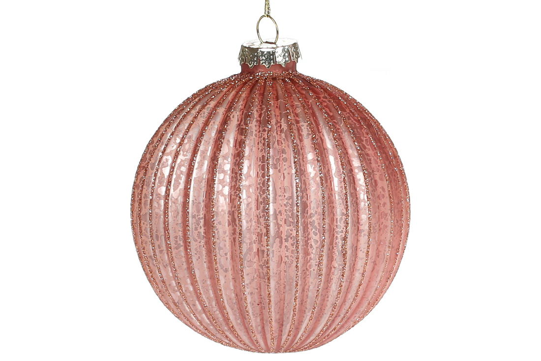 Ялинкова куля рельєфної форми з ефектом антик 10см, колір - вечірня троянда - Фото