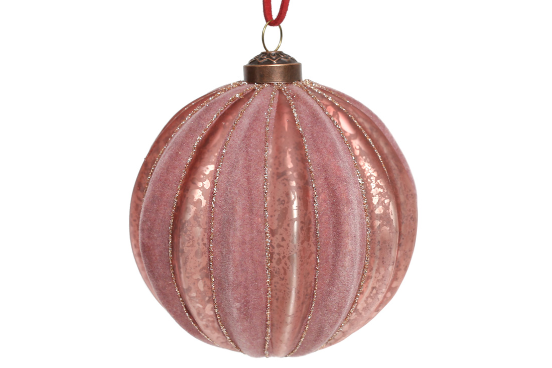 Ялинкова куля з декором з гліттера та ефектом оксамиту 10см, колір - вечірня троянда - Фото