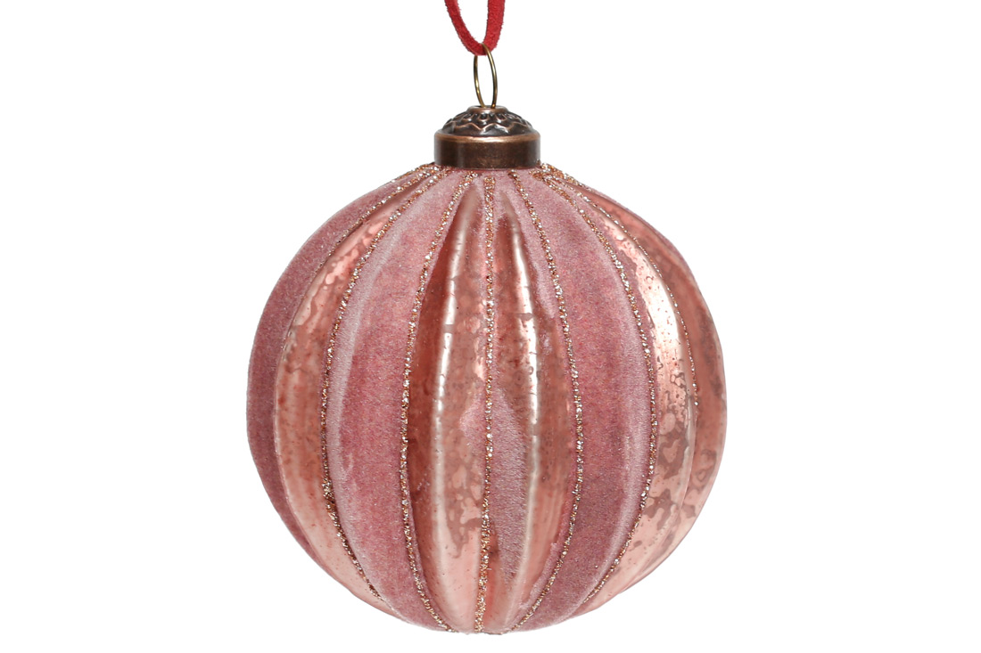Ялинкова куля з декором з гліттера та ефектом оксамиту 8см, колір - вечірня троянда - Фото
