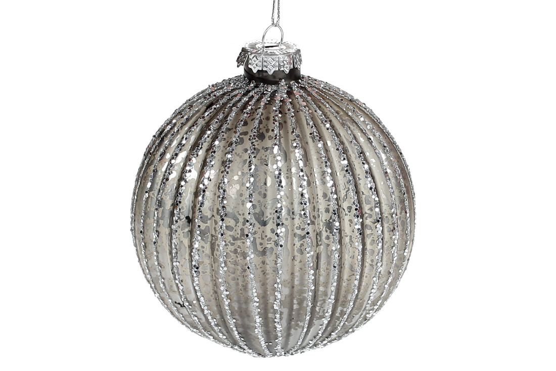 Ялинкова куля рельєфної форми з гліттером 10см, колір - графіт - Фото