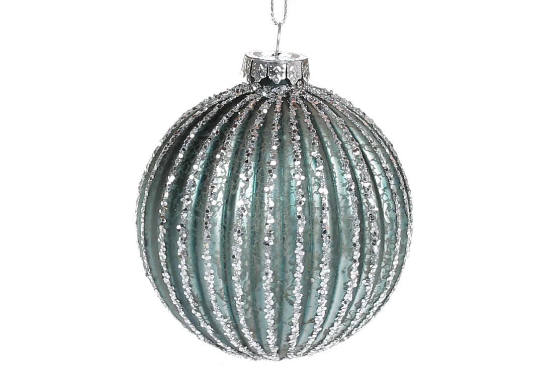 Ялинкова куля рельєфної форми з гліттером 8см, колір - темна бірюза - Фото