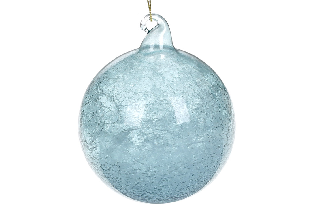Ялинкова куля із прозорого скла з морозним ефектом усередині, 8см, колір - блакитна бірюза - Фото
