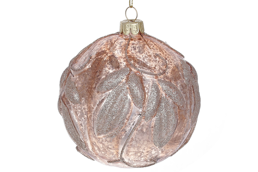Ялинкова куля з гліттерним декором 10см, колір - карамель антик - Фото