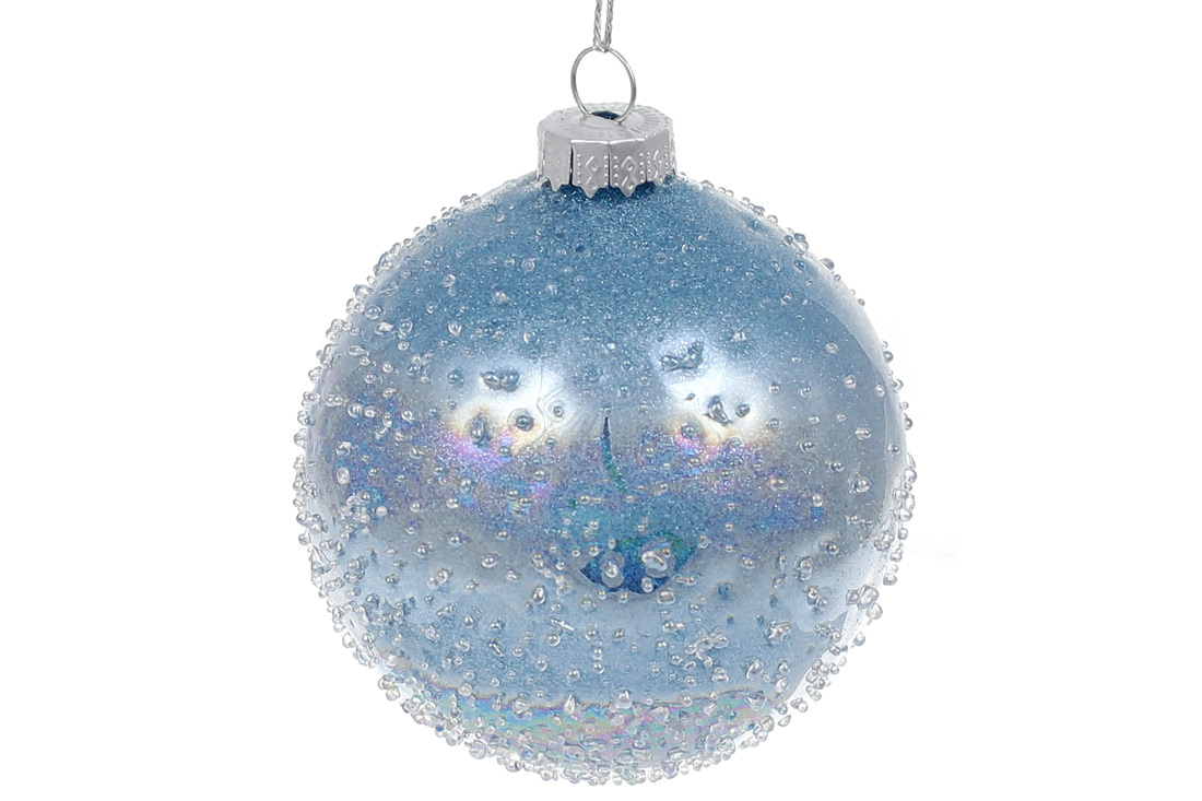 Ялинкова куля з покриттям лід, 8см, колір - діамантовий блакитний - Фото