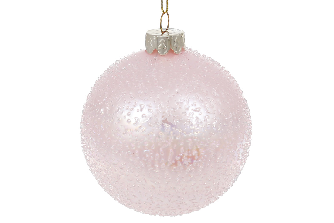 Ялинкова куля з покриттям лід, 8см, колір - рожевий перламутр - Фото