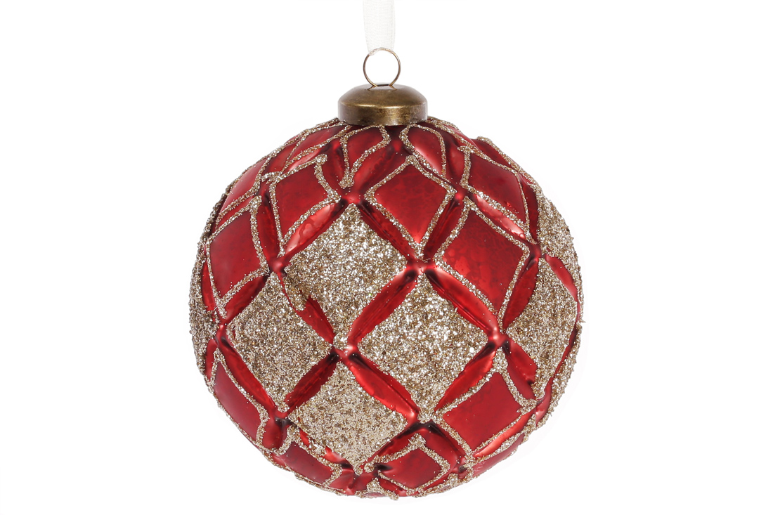 Ялинкова куля матова з декором 10см, колір - червоний гренадин - Фото